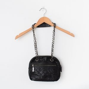 Tory Burch Black Quilted Crossbody with Silver Chain